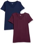 Amazon Essentials Women's 2-Pack Classic-Fit Short-Sleeve V-Neck T-Shirt, Burgundy/Navy, X-Large