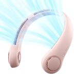 JISULIFE Portable Neck Fan, Hands Free Bladeless Hanging Sport Fan, 4000 mAn Battery Operated Wearable Personal Fan, Leafless, Rechargeable, Headphone Design, USB Powered 5 Speeds- Pink