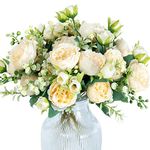 Hobyhoon 4 Bunches Peonies Artificial Flowers for Decoration Faux Roses Fake Bouquet Real Touch Silk Flores Artificiales for Vase Wedding Home Décor (Beige)