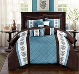 Chic Home Set with Sheets-Colorblocked Down Alternative Comforter with Shams, 3 Decorative Pillows and Bedding-Twin, Queen, and King Size, Microfiber, Brown