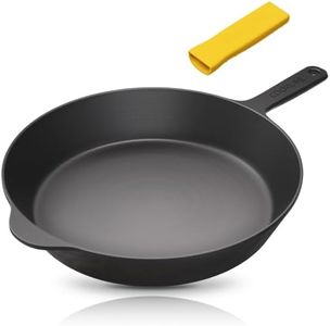 COOKLIFE 12 Inch Smooth Cast Iron Skillet with Wooden Spatula - Dishwasher & Oven Safe Pre-Seasoned Cast Iron Pan - Safe Cast Iron Frying Pan for Indoor & Outdoor Use