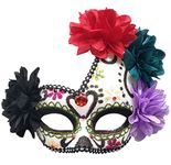 Women's Masquerade Mask Mexican Day of The Dead Sugar Skull Eyemask Masque Fancy Dress (Green/White/Black)