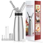 Professional Whipped Cream Dispenser, Durable Metal Cream Whippers, Whip Cream Maker Canister, Compatible with All Brands of 8-Gram N2O Cartridges- Not Included (Aluminum)