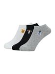 BALENZIA x Disney Winnie the Pooh Cushioned Lowcut/Ankle socks for Women (Pack of 3)(Free Size) White, Black, Grey