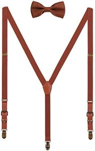 WANYING Set de Tirantes Pajaritas para Hombre Mujer - Ajustables Elásticos Tirantes con Cuero PU Retro para Unisex Altura 140-190cm - Marrón