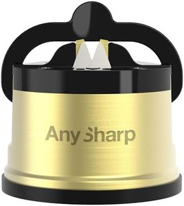 AnySharp – CHEF – Hands Free Knife Sharpener - Easy to Use Sharpening Tool with PowerGrip Suction Base and 20-Degree Pre-set Angle - For All Knives: Chef’s, Serrated, and Hardened Steel - Brass