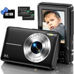 Digital Camera with 32G Micro Memory Card 1080P Camera for Kids 44MP Compact Digital Camera Photo Camera Digital Camera Cheap with 2.4" Screen and 2 Battery for Girls, Boys, Beginner-Black