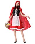 maxToonrain Little Red Riding Hood Costume Adult Wolf,Halloween Costumes Funny Velvet Red Cape Floral Fairytale World Book Day Fancy Dress for Women(Floral Red,XL)