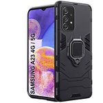 TheGiftKart Tough Armor Bumper Back Cover Case For Samsung Galaxy A23 4G/A23 5G|Ring Holder & Kickstand In-Built|360 Degree Protection Back Case Cover For Samsung Galaxy A23 4G/A23 5G (Pc, Tpu|Black)