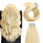 Tape in Human Hair Extensions 20 Inch 20pcs 50g/pack Silky Straight human Hair Extensions Bleach Blonde (20, 613n)