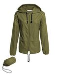 Avoogue Raincoat Women Lightweight Waterproof Rain Jackets Packable Outdoor Hooded Windbreaker, Army Green, X-Large