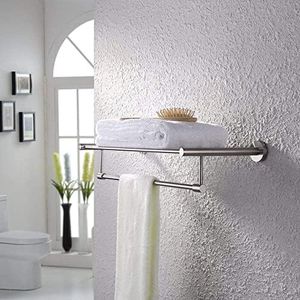 304 Stainless Steel Bathroom Double Towel Rail Rack Shelf Holder Wall Mounted 24-Inch Bath Towel Rack with Towel Bar