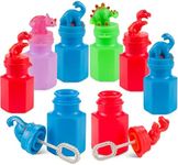 Dinosaur Bubbles Party Favors for Kids - (12-Pack Bulk) Assorted 3-Inch Dino Bubble Bottles with Bubble Wands, Outdoor Summer Toy for Birthday Goodie Bags, Easter Baskets & Prizes