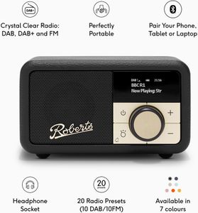 Roberts Revival PETITE2 Digital Radio – Black Portable FM/DAB