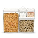 Felli Flip Tite Cereal Storage Container 4pk with Lid Airtight 4” Rectangular + Square Canister Stackable, Plastic Kitchen Counter Pantry Organizer, Granola Oats Grains Spice Gift Set for Women Mom