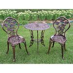 Oakland Living Summer Rose 3 Piece Bistro Set with 23.5" Cast Aluminum Table and 2 Chairs, Antique Bronze