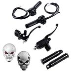 Motorcycle Horn Turn Signal Head Light Switch w/Harness + Brake Clutch Levers + 1" Custom Hand Grips + Black Male Mount Foot Pegs + 2X Skull Sticker Emblems Compatible with Harley