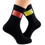 GTR Prestige Giftware Red & Yellow Card Referee Football Rugby Sports Themed Mens Black Socks Mens Adult Size UK 5-12 Euro 38-46