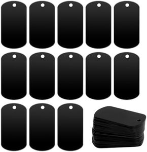 25 Pcs Metal Stamping Blanks Black Metal Tags for Stamping, Engraving Blanks Aluminum Stamping Blanks Keychain Blank Dog Tag Blank Signs for Engraving