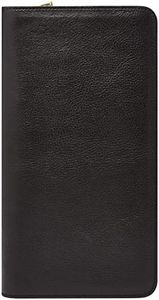 Fossil Leather Zip Around Passport Holder Case Wallet , Black