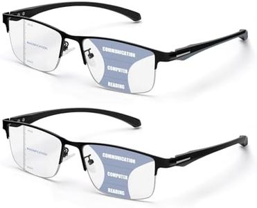 ZERPEET 2 Pack Men's Progressive Multifocal Reading Glasses,Half Rim Metal Frame TR90 Temples Blue Light Blocking Anti Eyestrain Multifocus Computer Readers,2.25x