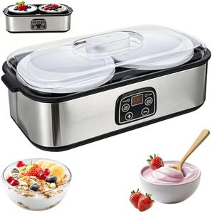 JAOGAUS Yoghurt Maker 2L, Yogurt Machine with 2 Glass Containers 1000ml, Adjustable Temperature 20–55°C, 48H Timer Automatic YogurtMaker for HomemadeYogurt, Dairy Products, Cheese