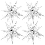 MIAHART 50 Pcs Silver Starburst Cone Mylar Balloons 26 inch Silver Foil Star Balloons Metallic Large Silver Point Star Balloons for Birthday Wedding Christmas Baby Shower Party Supplies