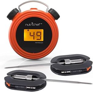 NutriChef Smart Bluetooth BBQ Grill Thermometer - Digital Display, Stainless Dual Probes Safe to Leave in Outdoor Barbecue Meat Smoker - Wireless Remote Alert iOS Android Phone WiFi App - PWIRBBQ60