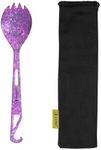 SILVERANT Titanium Spork, 6.4”Ulralight Long Utensil Bottleopener Spork with Crystallized Finish, For Camping, Hiking & Backpacking, Extra Strong, Durable & Lightweight - With Drawstring Case- Purple