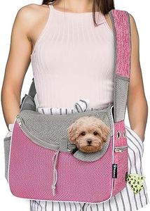 PetAmi Small Dog Sling Carrier, Soft-Sided Crossbody Puppy Carrying Purse Bag, Adjustable Sling Pet Pouch to Wear Medium Dog Cat Travel, Dog Bag for Traveling, Breathable, Poop Bag Dispenser, Pink
