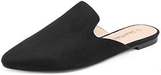 DREAM PAIRS Women's Flat Mules Pointed Toe Backless Loafer Shoes,Size 11,Black/Suede,DML211