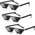 3 Pack Whole Thug Life 8 Bits Pixelated Meme Party Sunglasses Mosaic Gamer Photo Props Glasses for Men Women, Black, Large