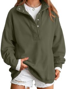 Trendy Queen Womens Oversized Sweatshirts with Snap Button Henley Collar