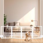 Foreng Clear Acrylic Free Standing Dog Pet Gate, 96" W x 24" H Dog Gates and Barriers Indoor, 4 Panel Foldable Wooden Dog Gates for Doorways Stairs with 2PCS Support Feet, White