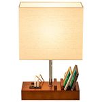 Briever USB Bedside Table Lamp, Desk Lamp with 3 USB Charging Ports and Phone Charge Dock, Walnut Wood Charging Station and Organizer, Perfect Light for Bedroom, Guest Room, Living Room, Office