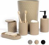 zccz 6 Piece Bathroom Accessories Set, Toothbrush Holder, Toothbrush Cup, Soap Dispenser,Bathroom Vanity Tray, Qtip Holder, Trash Can - Khaki