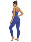 Sunzel Unitard Jumpsuits for Women, Spaghetti Strap Bodycon Rompers Scoop Neck Tummy Control Leggings Yoga Bodysuits 26" Sapphire Blue Small