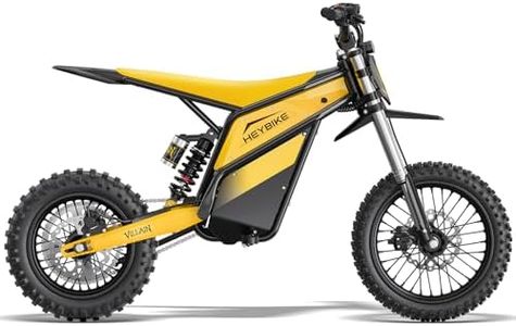Heybike Villain Electric Dirt Bike with 4160W Motor, 52V 26AH E Dirt Bike, 14/12" Fat Tire Dirtbike with Hydraulic Brakes, Up to 45 MPH & 50 Miles Moped Style Ebike（Standard; Sunflower Yellow）