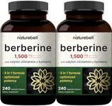 2 Pack Berberine Supplement 1500mg, 480 Veggie Capsules | Plus 1000mg True Ceylon Cinnamon & 300mg Turmeric – 97% Berberine HCL – Plant-Based, Vegan, Non-GMO