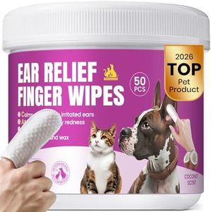 Pet Ear Cleaning Finger Wipes for Dogs & Cats - Dog Ear Cleaner with Aloe, Coconut Oil & Ginseng - Finger Dog Ear Wipes to Relieve Ear Itching, Infections, Wax & Smelly Ears - 50 Ct - Coconut Scent