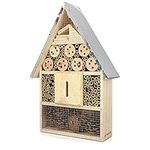 Navaris XL Wooden Insect Hotel - 23 x 40 x 7 cm - Natural Wood Insect Home - Garden Shelter Bamboo Nesting Habitat - Bees Butterflies Ladybugs Insects