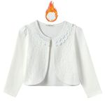 SMILING PINKER Girls Cardigan Fleece Lined Lace Bolero Shrug for Dress(Ivory Fleece,6-7 Years)