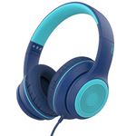 JOMILIN A8 Over-Ear Headphones with Microphone, Lightweight Folding Stereo Bass Headphones with 1.5M No-Tangle Cord, Portable Wired Headphones for Smartphone Tablet Computer MP3 / 4 (Blue)