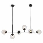 KCO Lighting 6-Light Clear Glass Globe Pendant Light Mid Century Modern Rectangular Sputnik Chandelier Vintage Black Linear Kitchen Island Pendant Lighting Dining Room (Black+Clear)