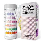 TESPERT Pool and Spa Test Strips Hot Tub Test Strips 7-in-1 125 Strips Pack, Chemistry Test Kit for Test Bromine, Total Alkalinity, pH, Free Chlorine, Total Hardness, Cyanuric Acid, and Total Chlorine