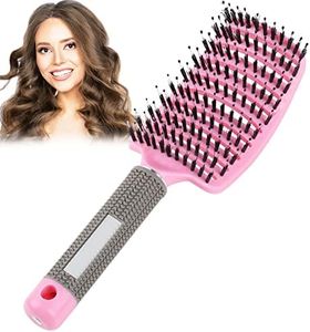 GeeRic Hair Brush, Boar Bristle Hair Brushes for Women Men Kids Paddle Detangler Hair Brush Curved Vent Styling Hairbrush for Wet Dry Curly Thick Hair Smoothing Massaging Detangling Pink