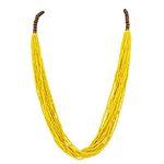 Bocar Long Multiple Row Handmade Beaded Statement Necklace with Gift Box (NK-10407-yellow)