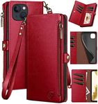 XcaseBar for iPhone iPhone 14 Plus 6.7" Wallet case with Zipper Credit Card Holder RFID Blocking, Flip Folio Book PU Leather Phone case Shockproof Cover Women Men for Apple 14 Plus case Red