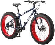 Mongoose Dolomite Fat Tire Mountain Bike, for Men and Women, 26 Inch Wheels, 4 Inch Wide Knobby Tires, 7-Speed, Adult Steel Frame, Front and Rear Brakes, Blue/Red