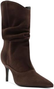Coutgo Womens Slouch Mid Calf Boots High Heel Pointed Toe Dressy Booties